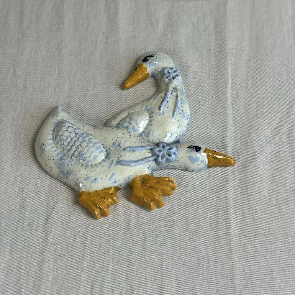 Vintage Country‎ Blue Speckled Farmhouse Ceramic Duck/Geese Decor Handmade 80's